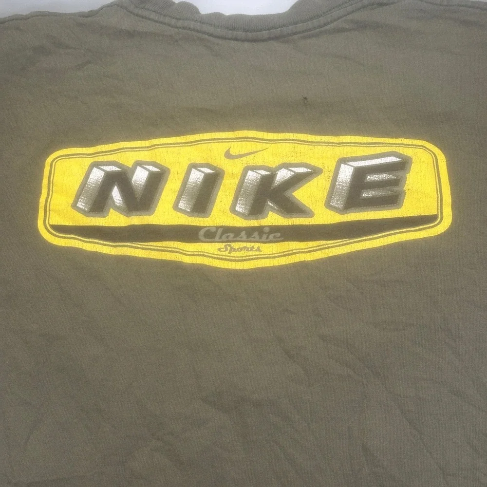 Vintage Nike Classic Sports Graphic T Shirt S Olive Green 90s Back Print USA